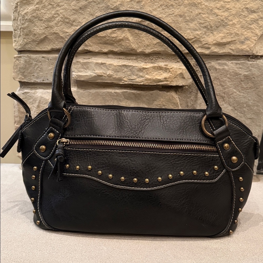 Black Shoulder Bag with gold metal accents studs faux leather Y2K 90’s